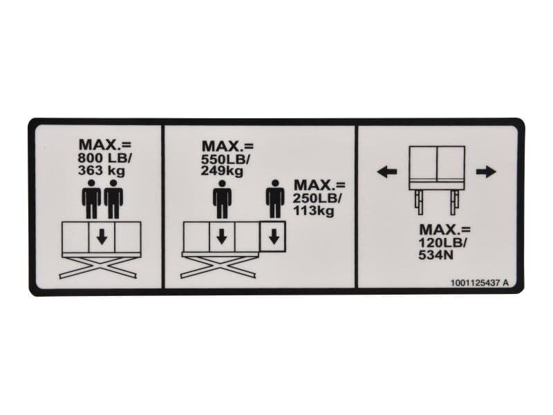 DECAL,CAPACITY 800LBS/363KG