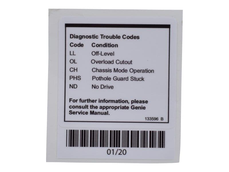 DECAL,FAULT CODES